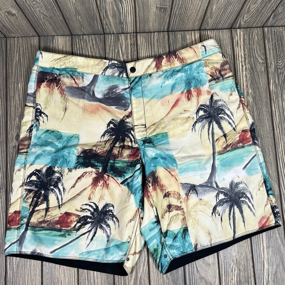 Reef Men Swimwear‎ Swim Trunks Board Shorts Surfing Hawaiian Palm Trees Sz 36